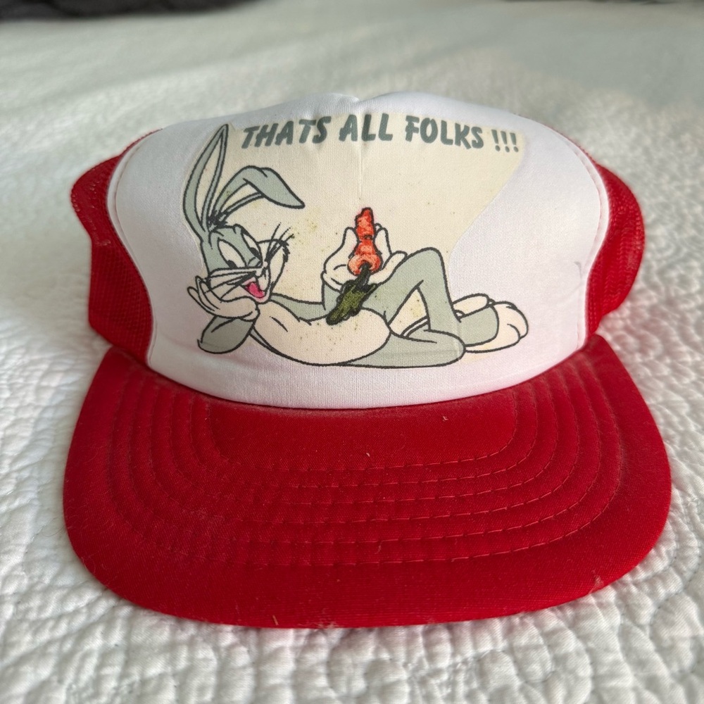 1980s Bugs Bunny “That’s All Folks!!!” Red Trucker Hat 80s Foam Trucker Vintage